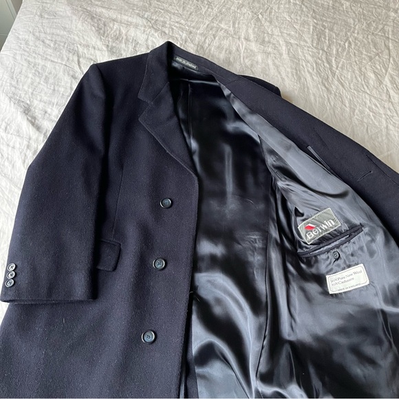 Vintage Berwin Navy Long Wool/Cashmere Overcoat - Picture 3 of 10